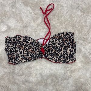 Leopard Print Bikini Top with Red Accents